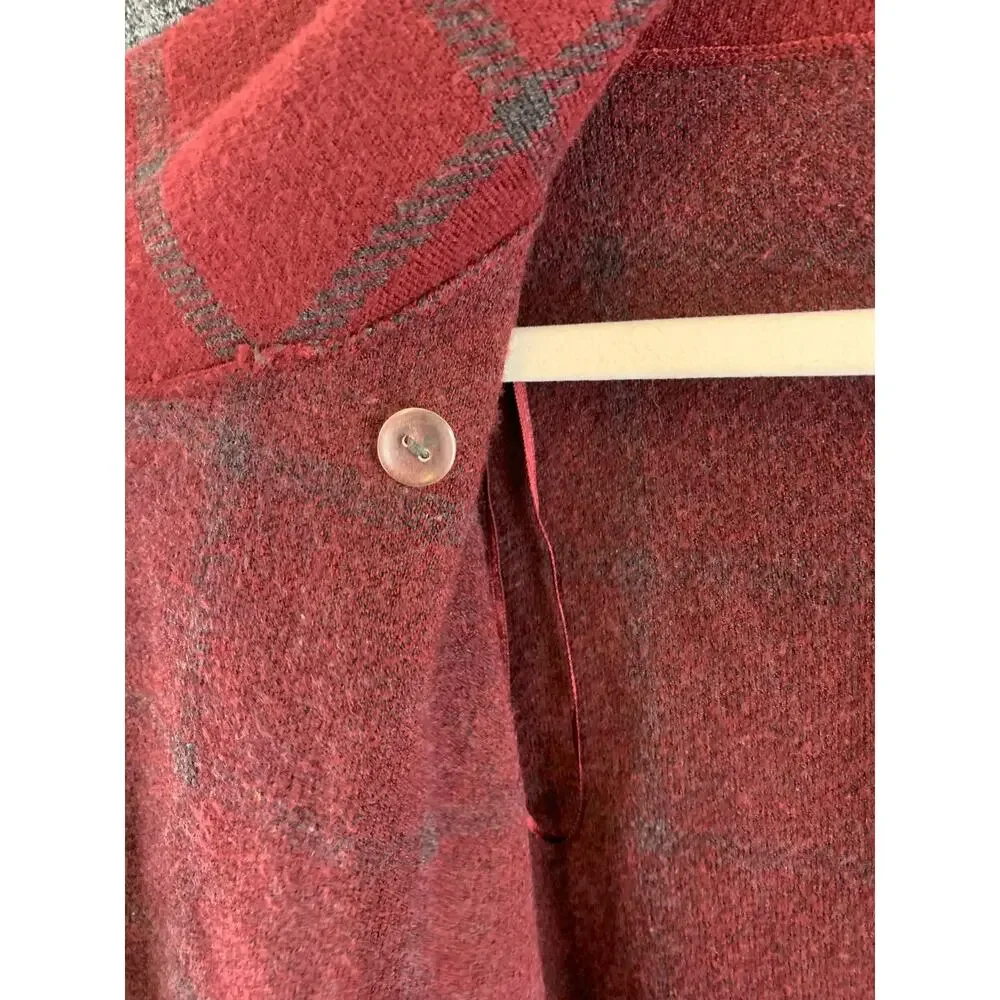 Jones & Co Women’s Windowpane Plaid Sweater Jacket Red & Grey Size M